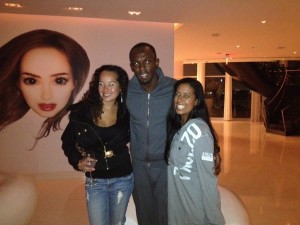 My cousin Corrine, Usain Bolt and me in the Mondrian lobby